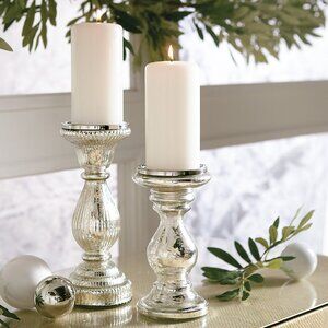 Ballard Designs Antiqued Mercury Glass Set of 2 Pillar Candle Holders